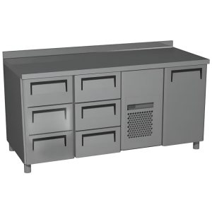 Стол холодильный среднетемпературный Carboma T70 M3-1 (3GN/NT Полюс) с бортом (9006-2 корпус серый 1 дверь, 6 ящ) 